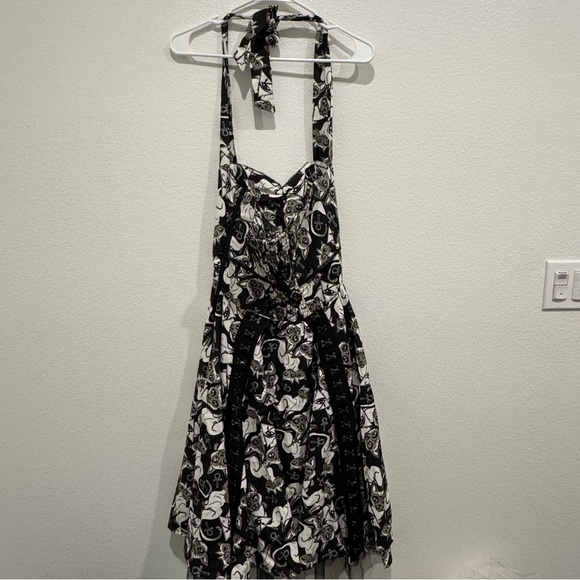 Heartless Siamese Cat Black and White Print Halter Dress Size M Goth Punk - Picture 9 of 15
